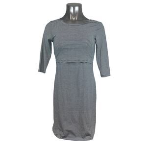 Milk Nursing Dress Lift Up Navy Mini Stripe Nautical Bodycon 3/4 Sleeve XS